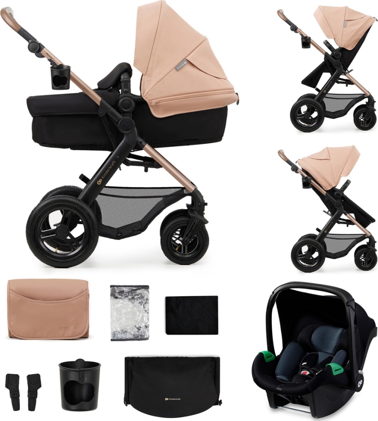 KINDERKRAFT - Kombi-Kinderwagen 3in1 MOOV 2 AIR Sand beige + Kindersitz MINK PRO