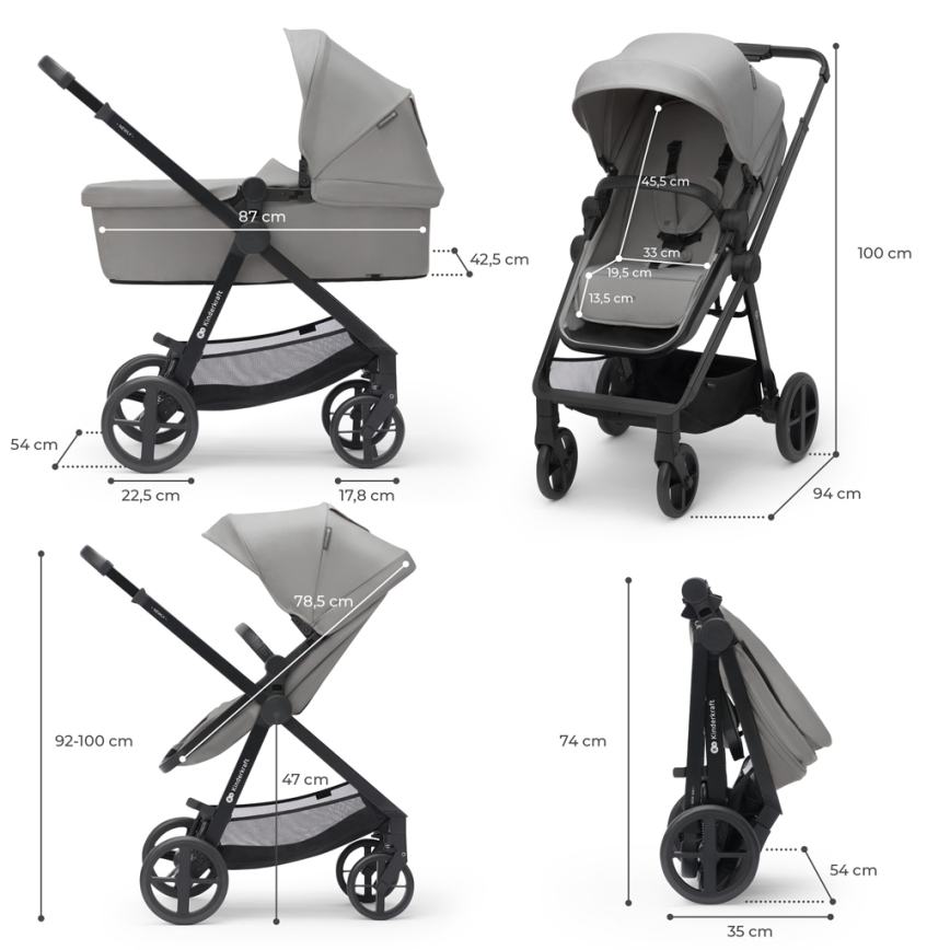 KINDERKRAFT - Kombi-Kinderwagen 3in1 NEWLY Moonlight grau  + Auto-Kindersitz MINK PRO