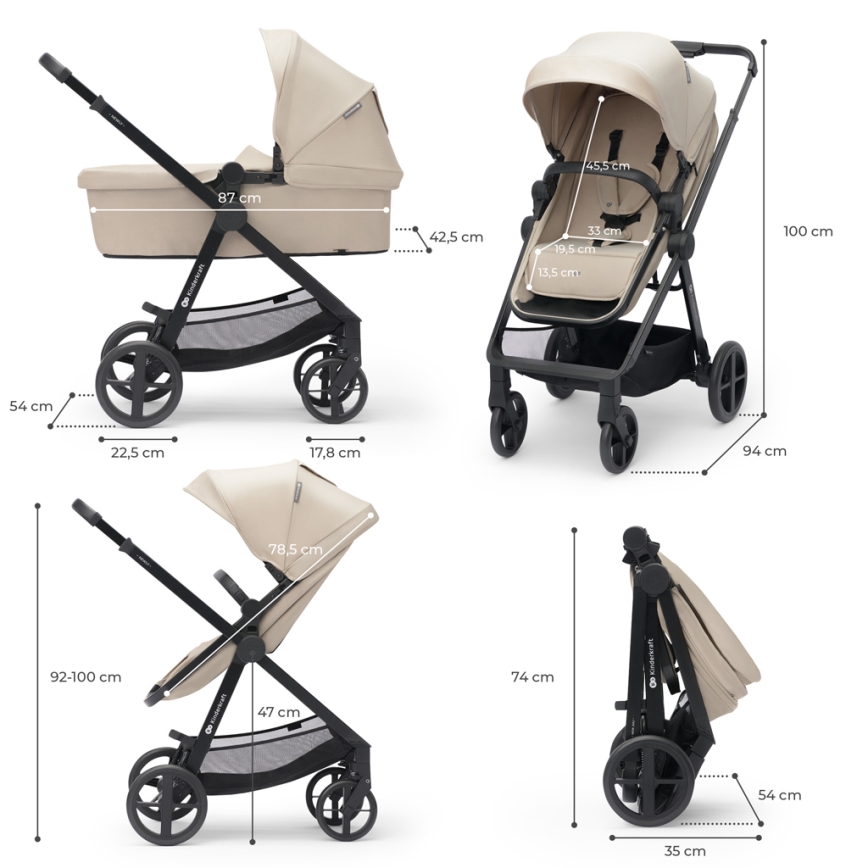 KINDERKRAFT - Kombi-Kinderwagen 3in1 NEWLY Sand beige + Auto-Kindersitz MINK PRO