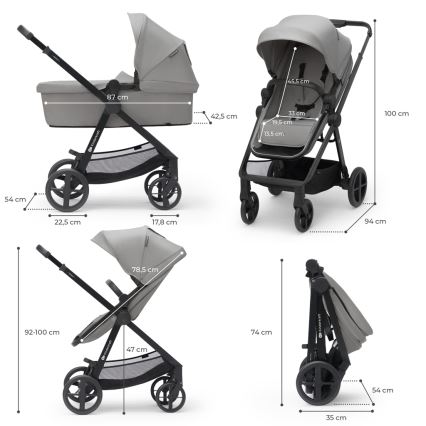 KINDERKRAFT - Kombi-Kinderwagen 4v1 NEWLY Klassisch grau + Auto-Kindersitz MINK PRO mit Sockel ISOFIX