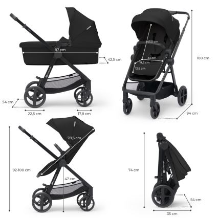 KINDERKRAFT - Kombinierter 4-in-1 Kinderwagen NEWLY Classic Schwarz + MINK PRO Autositz mit ISOFIX-Basis