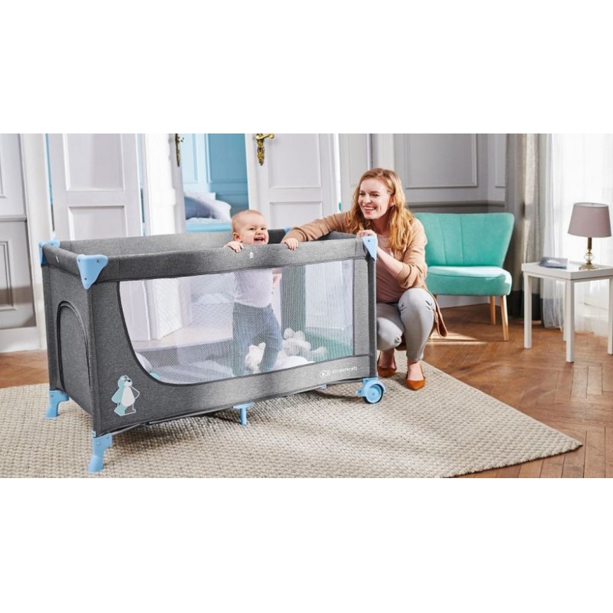 KINDERKRAFT - Reisebett JOY in Grau-Blau