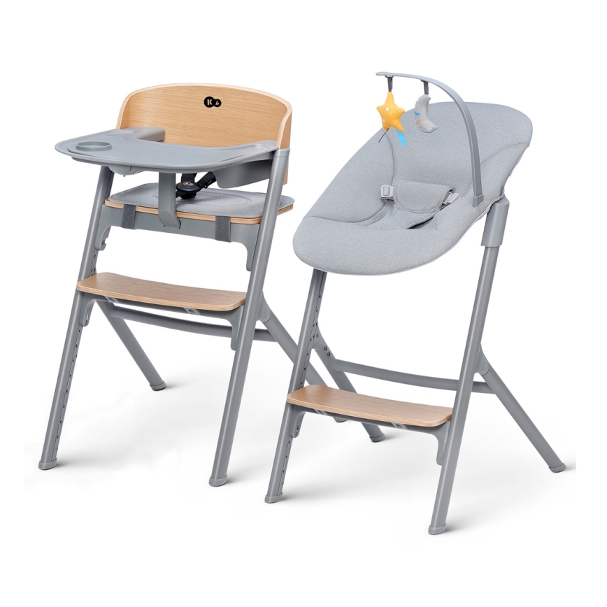 KINDERKRAFT SELECT - Kinderhochstuhl 3-in-1 LIVY Premium Eiche + Babywippe CALMEE