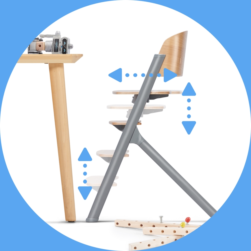 KINDERKRAFT SELECT - Kinderhochstuhl 3-in-1 LIVY Premium Eiche + Babywippe CALMEE