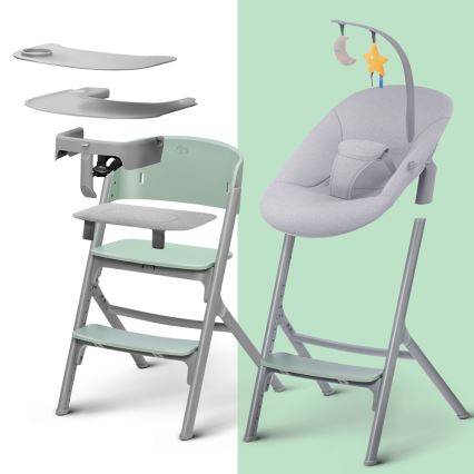KINDERKRAFT SELECT - Kinderhochstuhl 3-in-1 LIVY Premium Olivegrün + Babywippe CALMEE