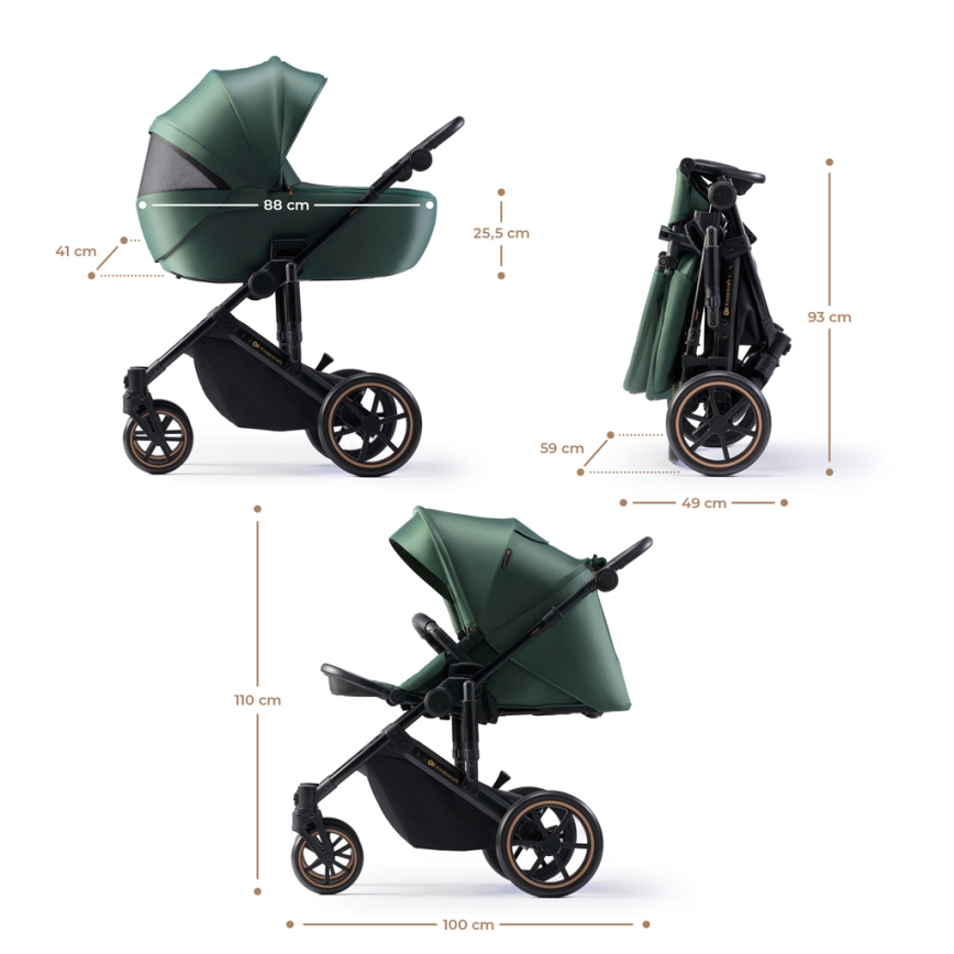 KINDERKRAFT SELECT - Kombi-Kinderwagen 3in1 PRIME 2 Premium Dark grün + Kindersitz