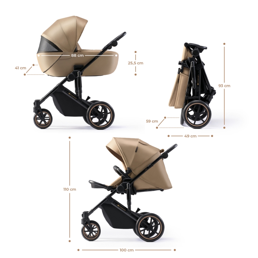 KINDERKRAFT SELECT - Kombi-Kinderwagen 3in1 PRIME 2 Premium Sandrose beige + Auto-Kindersitz