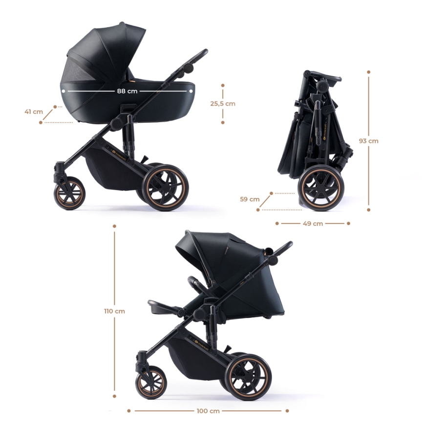 KINDERKRAFT SELECT - Kombi-Kinderwagen 3in1 PRIME 2 Premium Venezian schwarz + Kindersitz