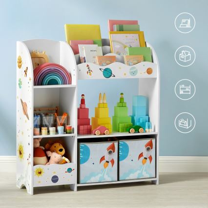 Kinderbücherschrank mit Stoffboxen ANET Weiß