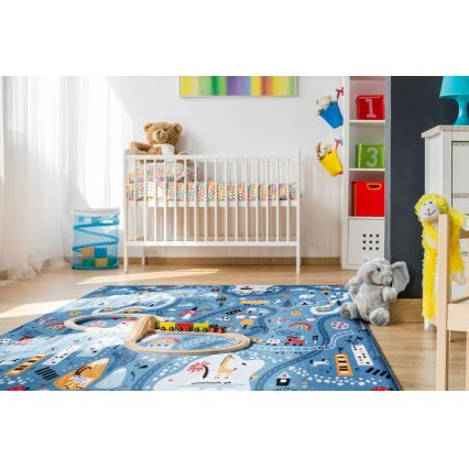 Kinderteppich STELLA STREETS 100 x 150 cm, blau/städtisches Motiv