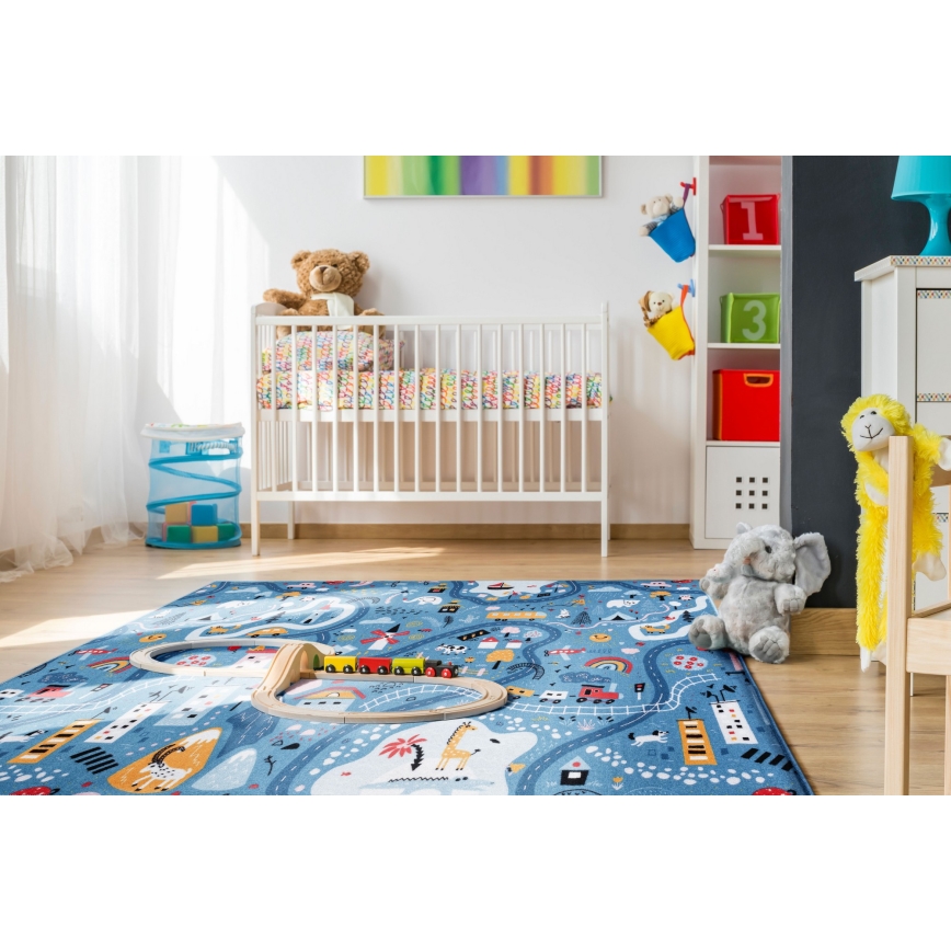 Kinderteppich STELLA STREETS 100 x 150 cm, blau/städtisches Motiv