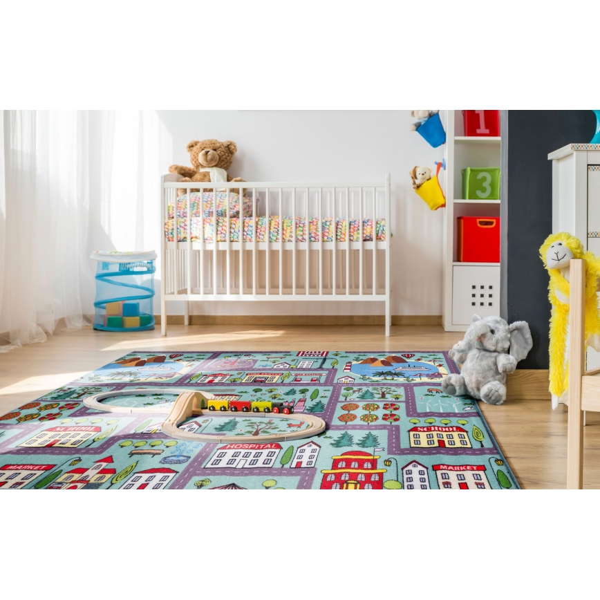 Kinderteppich STELLA STREETS 120x170 cm türkis/Stadt