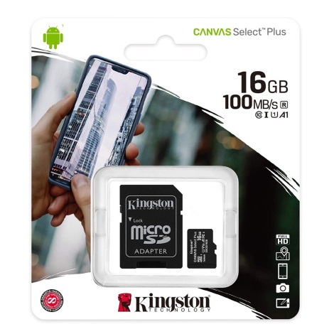 Kingston - MicroSDHC 16GB Canvas Select Plus U1 80MB/s + SD-Adapter
