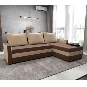 Klappbare Universal-Eck-Sofagarnitur in L-Form BRISTOL braun/beige
