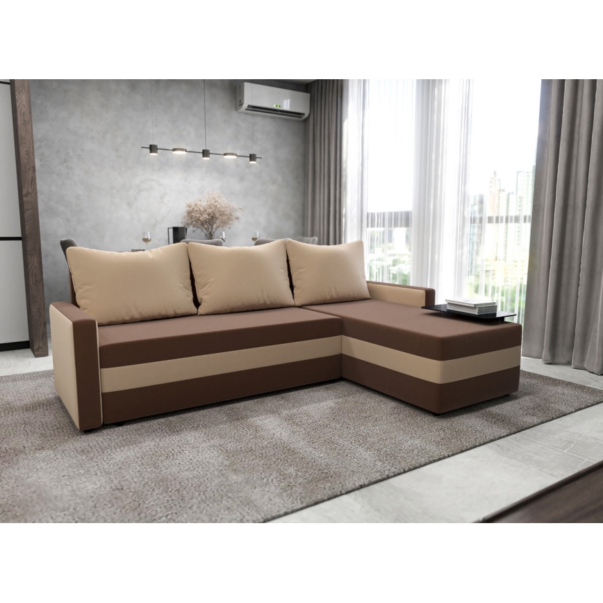 Klappbare Universal-Eck-Sofagarnitur in L-Form BRISTOL braun/beige