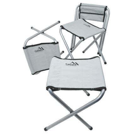 Klappbarer Campingtisch + 4x Stuhl weiß/matt Chrom