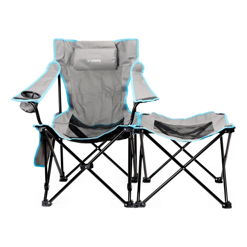 Klappbarer Campingtisch + Stuhl grau/blau