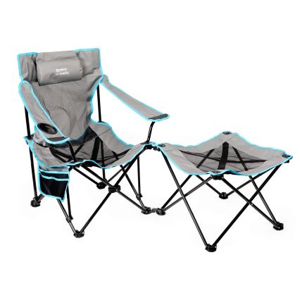 Klappbarer Campingtisch + Stuhl grau/blau
