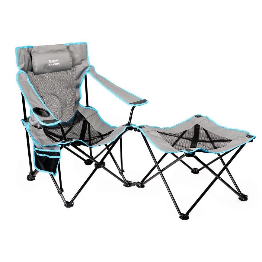 Klappbarer Campingtisch + Stuhl grau/blau