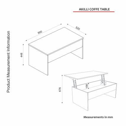 Klappbarer Couchtisch AKILLI 44,8x90 cm weiß