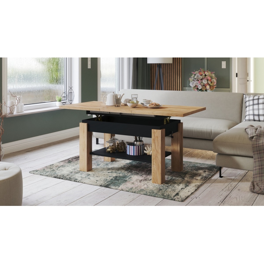 Klappbarer Couchtisch mit Ablage ADONIS Eiche/schwarz