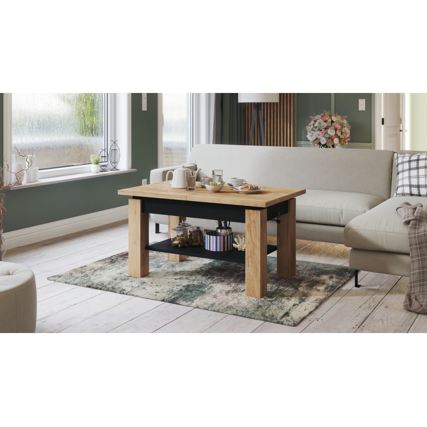 Klappbarer Couchtisch mit Ablage ADONIS Eiche/schwarz