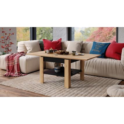 Klappbarer Couchtisch mit Ablage LIA Eiche/schwarz