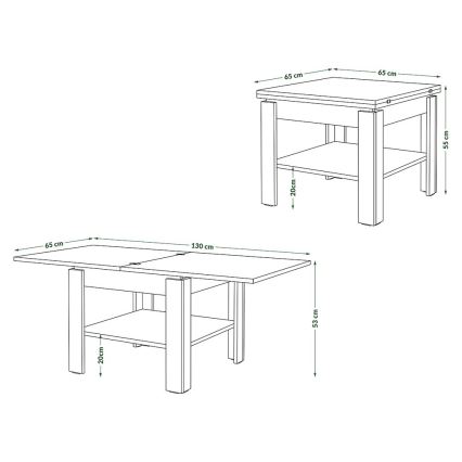 Klappbarer Couchtisch mit Ablage LIA Eiche/schwarz