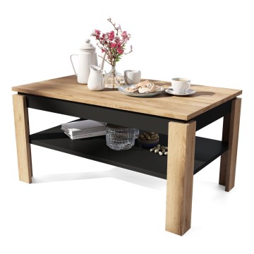 Klappbarer Couchtisch mit anhebbarer Platte mit Ablage ADEN Eiche/schwarz