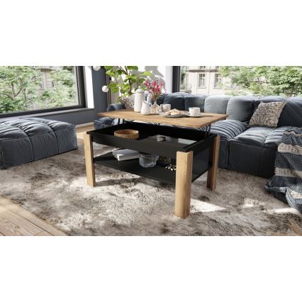 Klappbarer Couchtisch mit anhebbarer Platte mit Ablage ADEN Eiche/schwarz