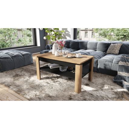 Klappbarer Couchtisch mit anhebbarer Platte mit Ablage ADEN Eiche/schwarz