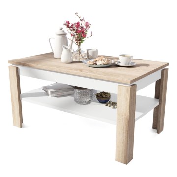 Klappbarer Couchtisch mit anhebbarer Platte mit Ablage ADEN Eiche sonoma/weiß