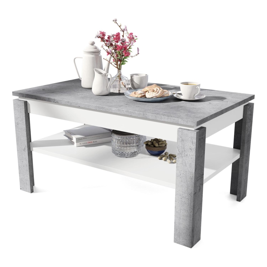 Klappbarer Couchtisch mit anhebbarer Platte mit Ablage ADEN grau/weiß