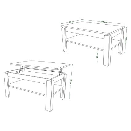 Klappbarer Couchtisch mit anhebbarer Platte mit Ablage ADEN grau/weiß