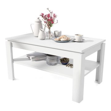 Klappbarer Couchtisch mit anhebbarer Platte mit Ablage ADEN weiß