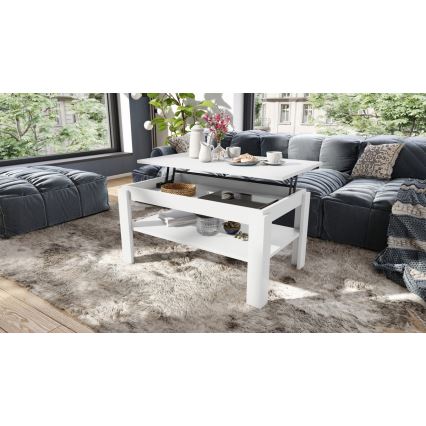 Klappbarer Couchtisch mit anhebbarer Platte mit Ablage ADEN weiß
