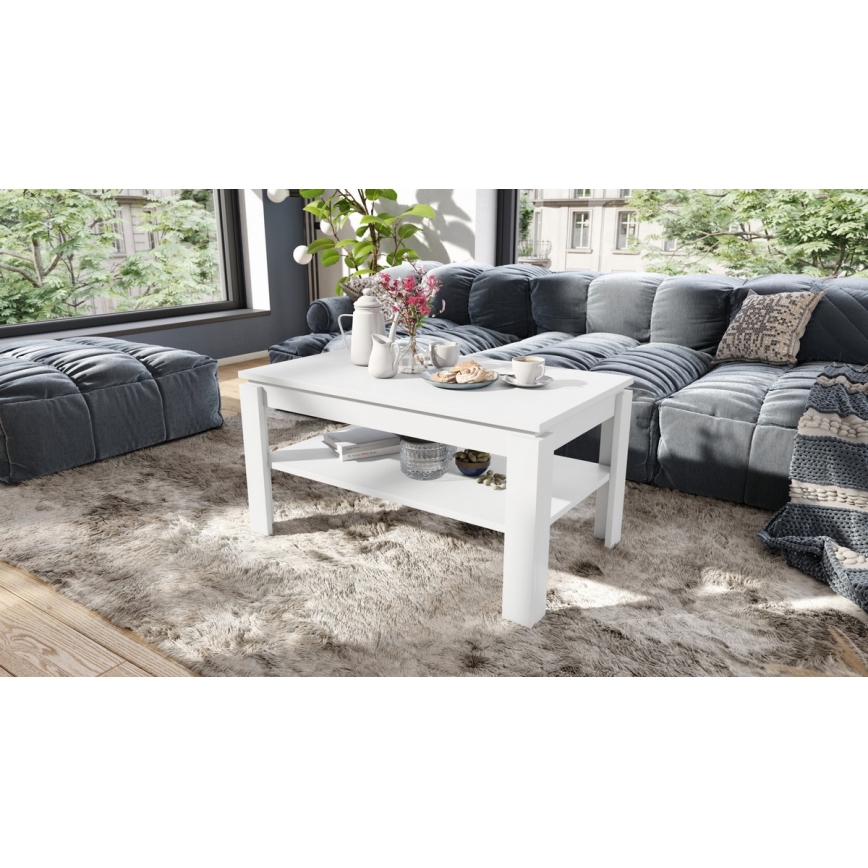 Klappbarer Couchtisch mit anhebbarer Platte mit Ablage ADEN weiß