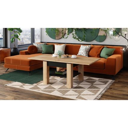 Klappbarer Couchtisch mit anhebbarer Platte mit Ablage CALEB Eiche/schwarz
