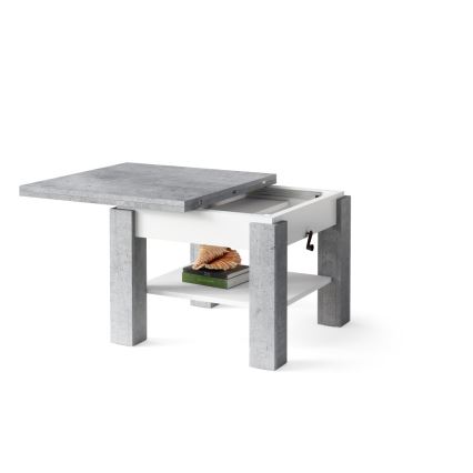Klappbarer Couchtisch mit anhebbarer Platte mit Ablage CALEB grau/weiß