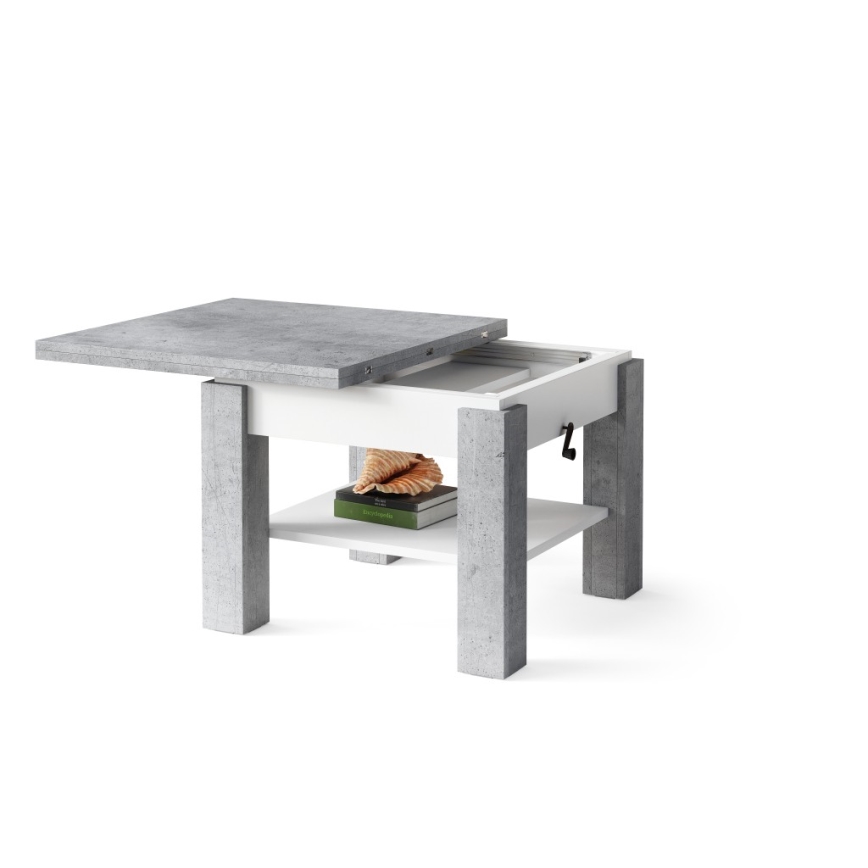 Klappbarer Couchtisch mit anhebbarer Platte mit Ablage CALEB grau/weiß
