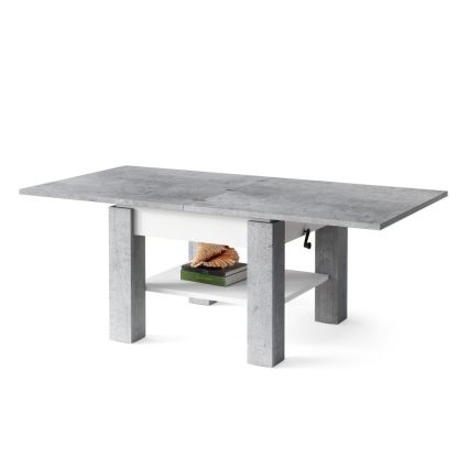Klappbarer Couchtisch mit anhebbarer Platte mit Ablage CALEB grau/weiß