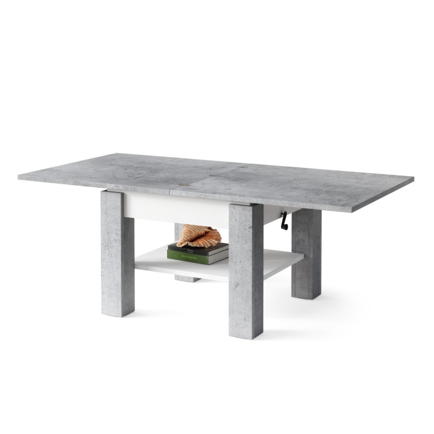 Klappbarer Couchtisch mit anhebbarer Platte mit Ablage CALEB grau/weiß