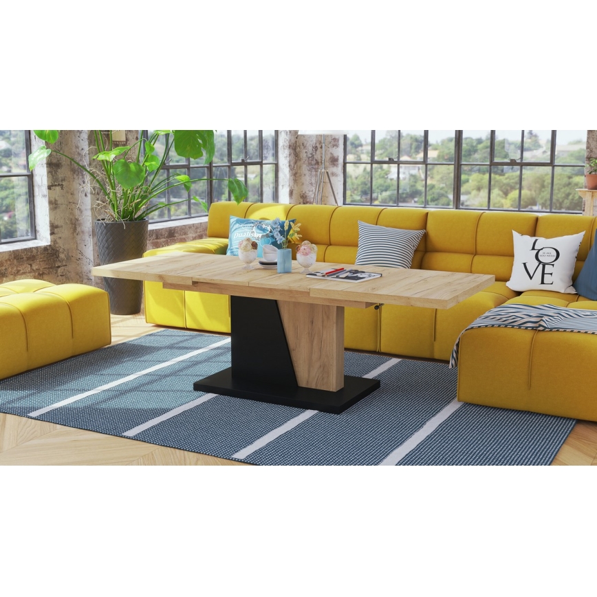 Klappbarer Couchtisch mit anhebbarer Platte NINO Eiche/schwarz