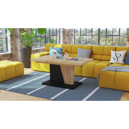 Klappbarer Couchtisch mit anhebbarer Platte NINO Eiche/schwarz