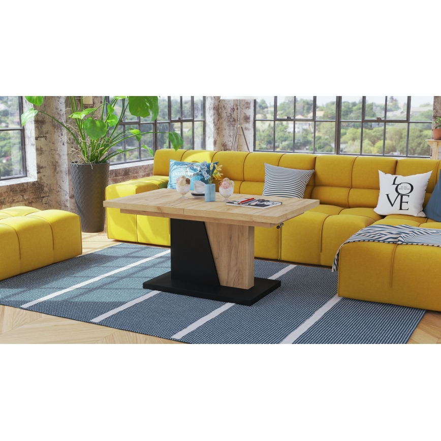 Klappbarer Couchtisch mit anhebbarer Platte NINO Eiche/schwarz