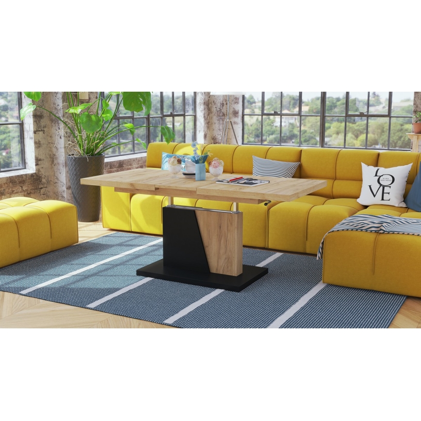 Klappbarer Couchtisch mit anhebbarer Platte NINO Eiche/schwarz