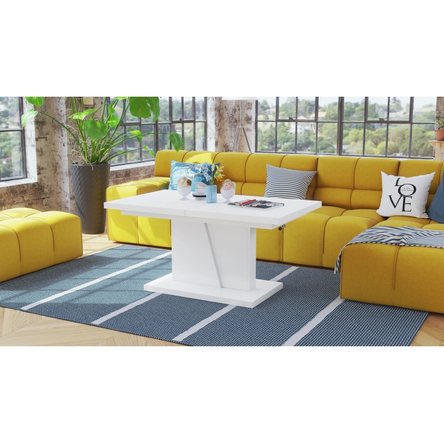 Klappbarer Couchtisch mit anhebbarer Platte NINO weiß