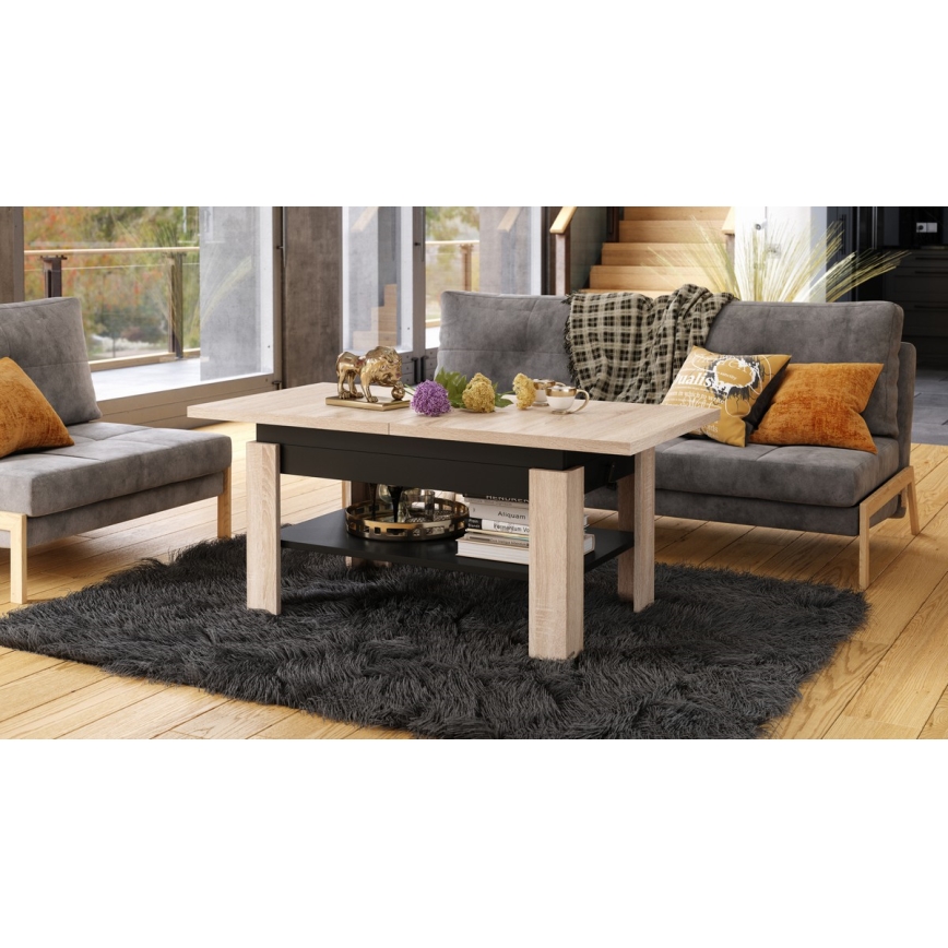 Klappbarer Couchtisch mit anhebbarer Platte ROY Eiche/schwarz