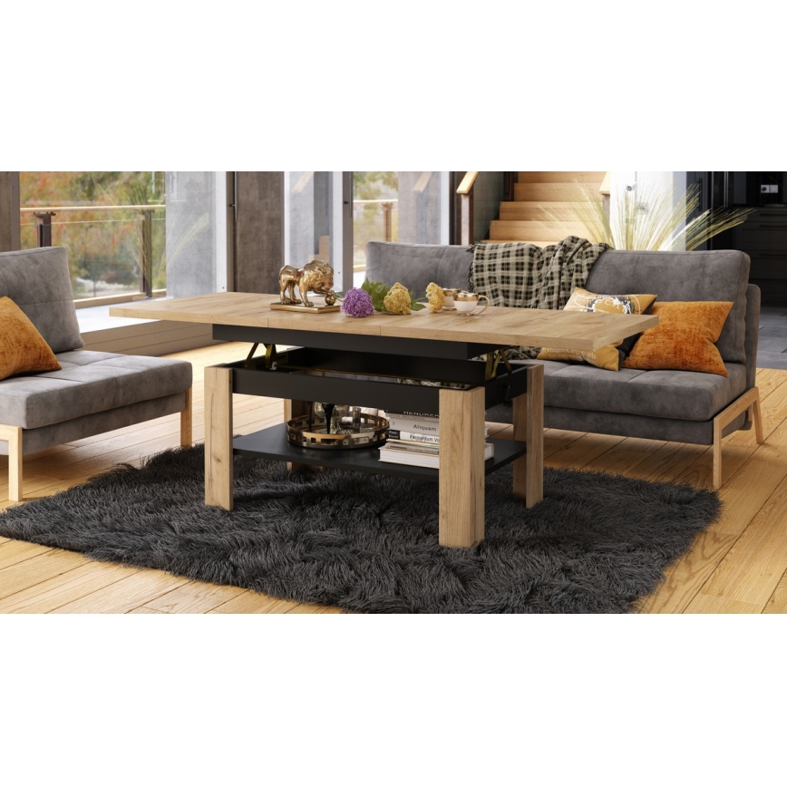 Klappbarer Couchtisch mit anhebbarer Platte ROY Eiche sonoma/schwarz
