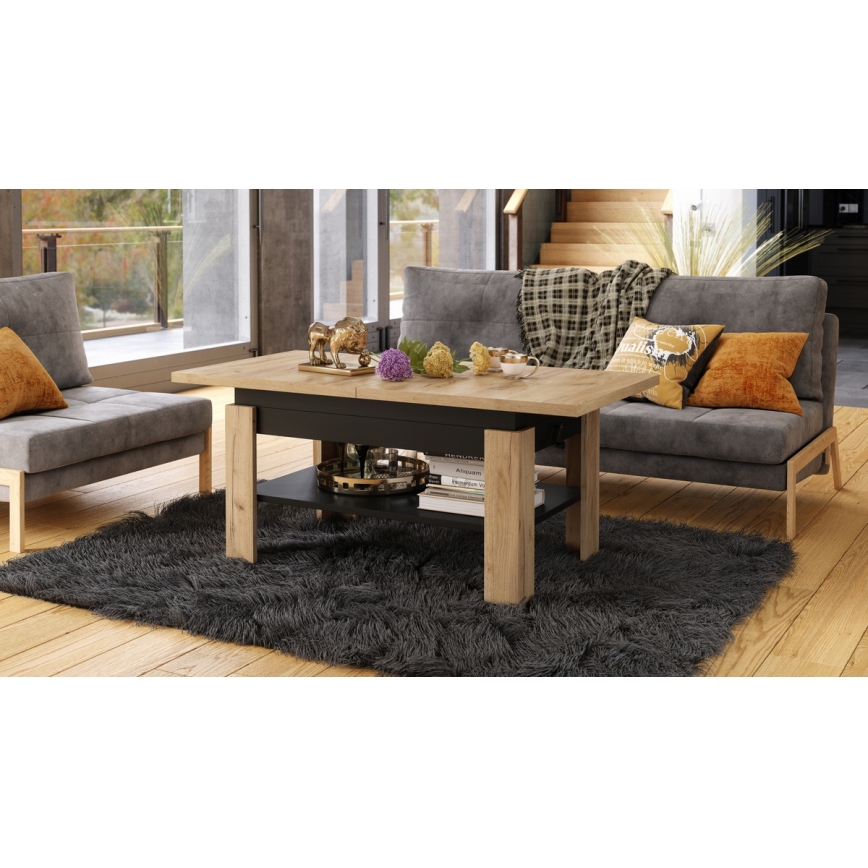 Klappbarer Couchtisch mit anhebbarer Platte ROY Eiche sonoma/schwarz
